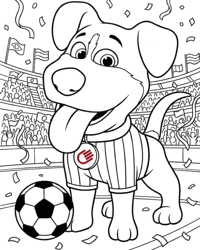 Edição da Copa para colorir: o Embracão de uniforme com uma bola de futebol