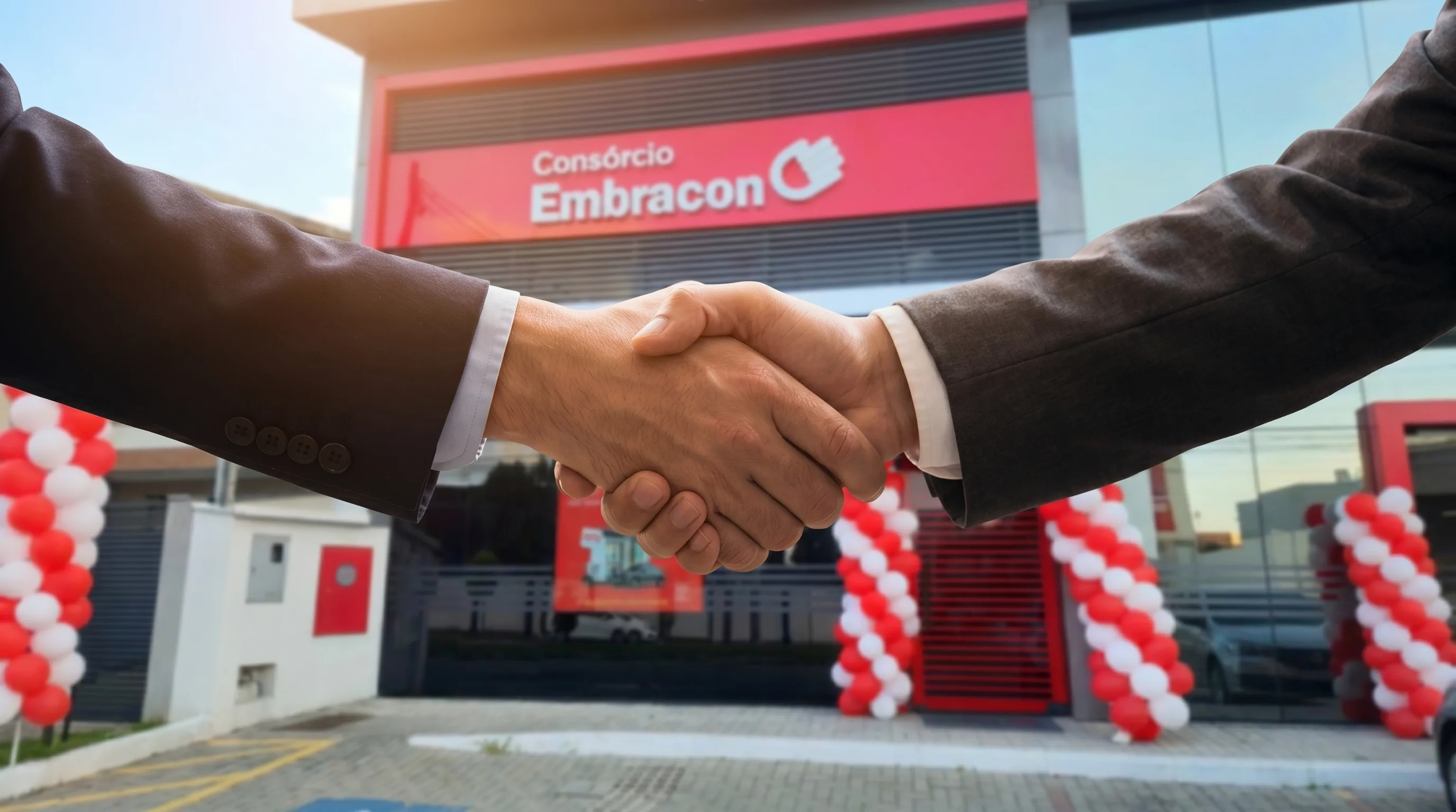 Aperto de mãos representando a parceria entre a Embracon e seus franqueados