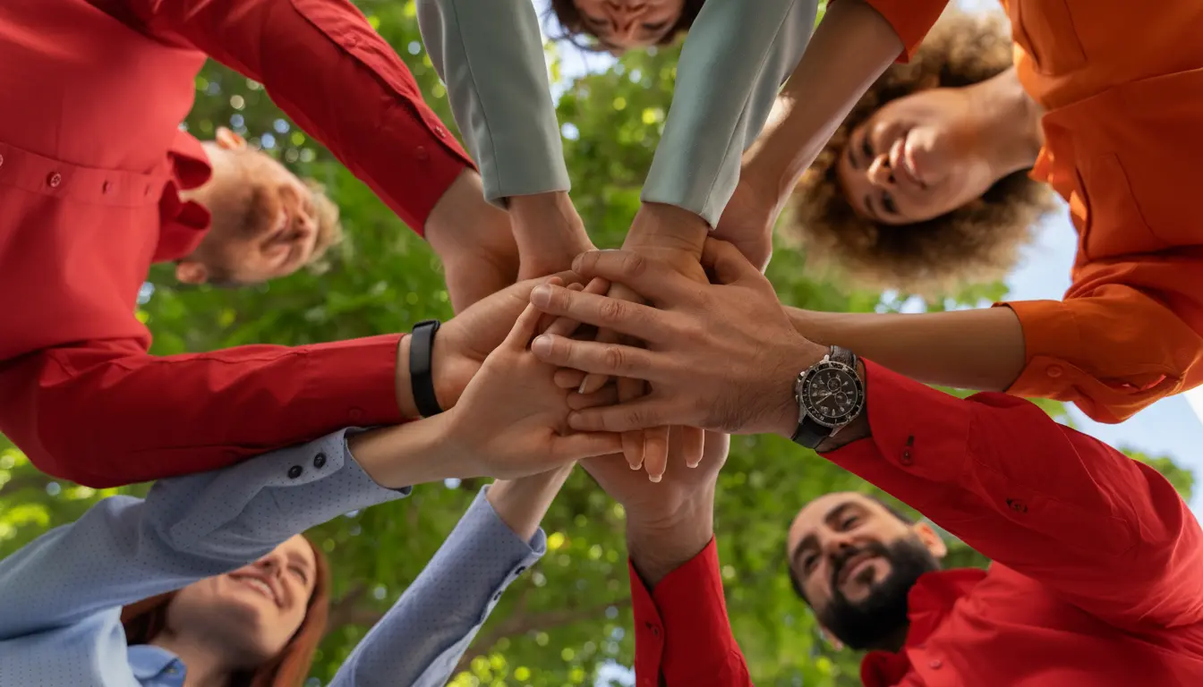 Pessoas unindo as mãos em um gesto coletivo
